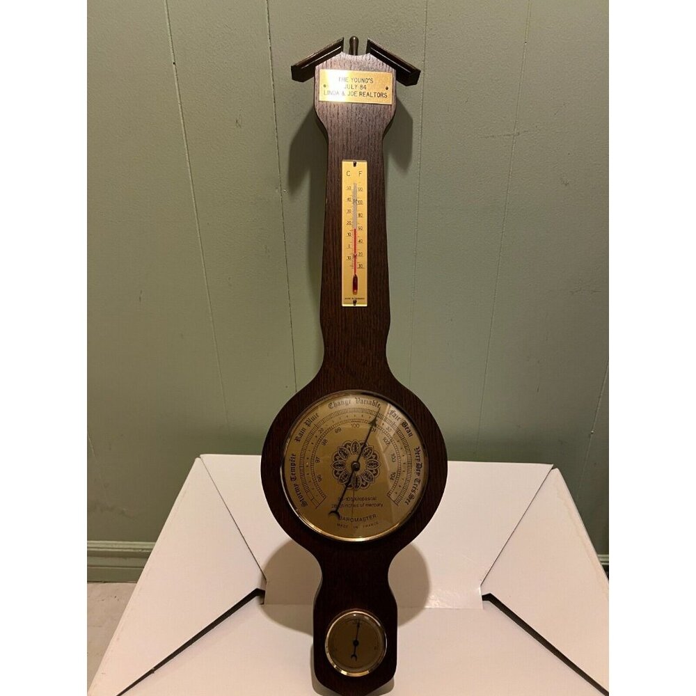 Vintage Baromaster Wood Banjo Style Wall Barometer Weather Station France German